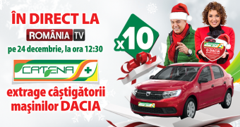 Urmareste in direct la Romania TV, pe 24 decembrie, ora 12:30, extragerea castigatorilor masinilor Dacia oferite de Catena!